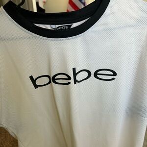 Bebe White and Black Mesh Top